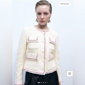 NWT Mango Tweed Jacket with contrasting Pink and Black Trim Medium